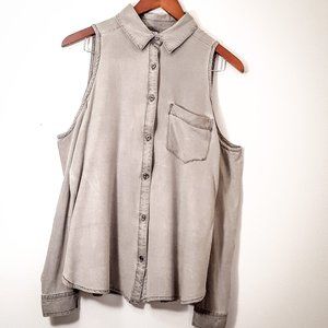 denim cotton collard button up